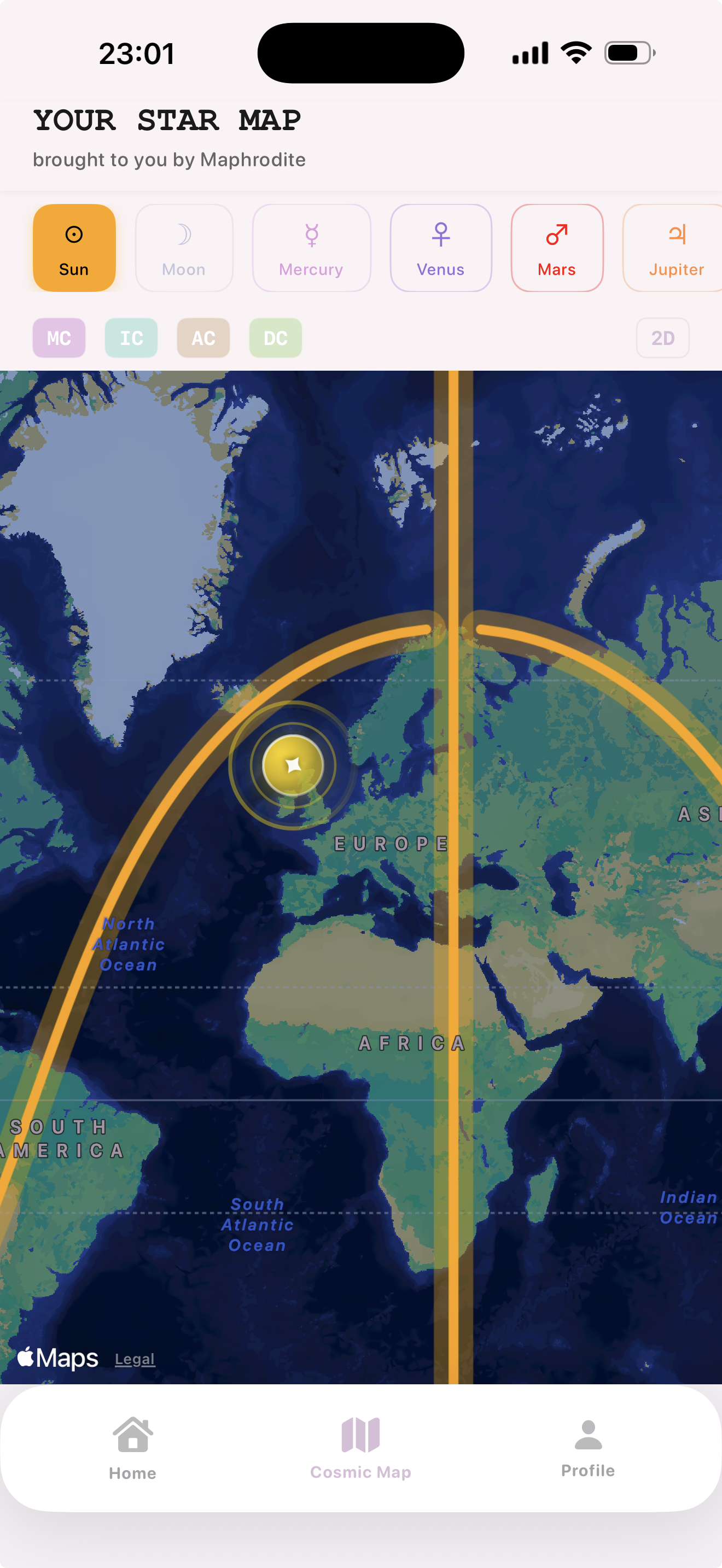 MAPHRODITE app interface on an iPhone